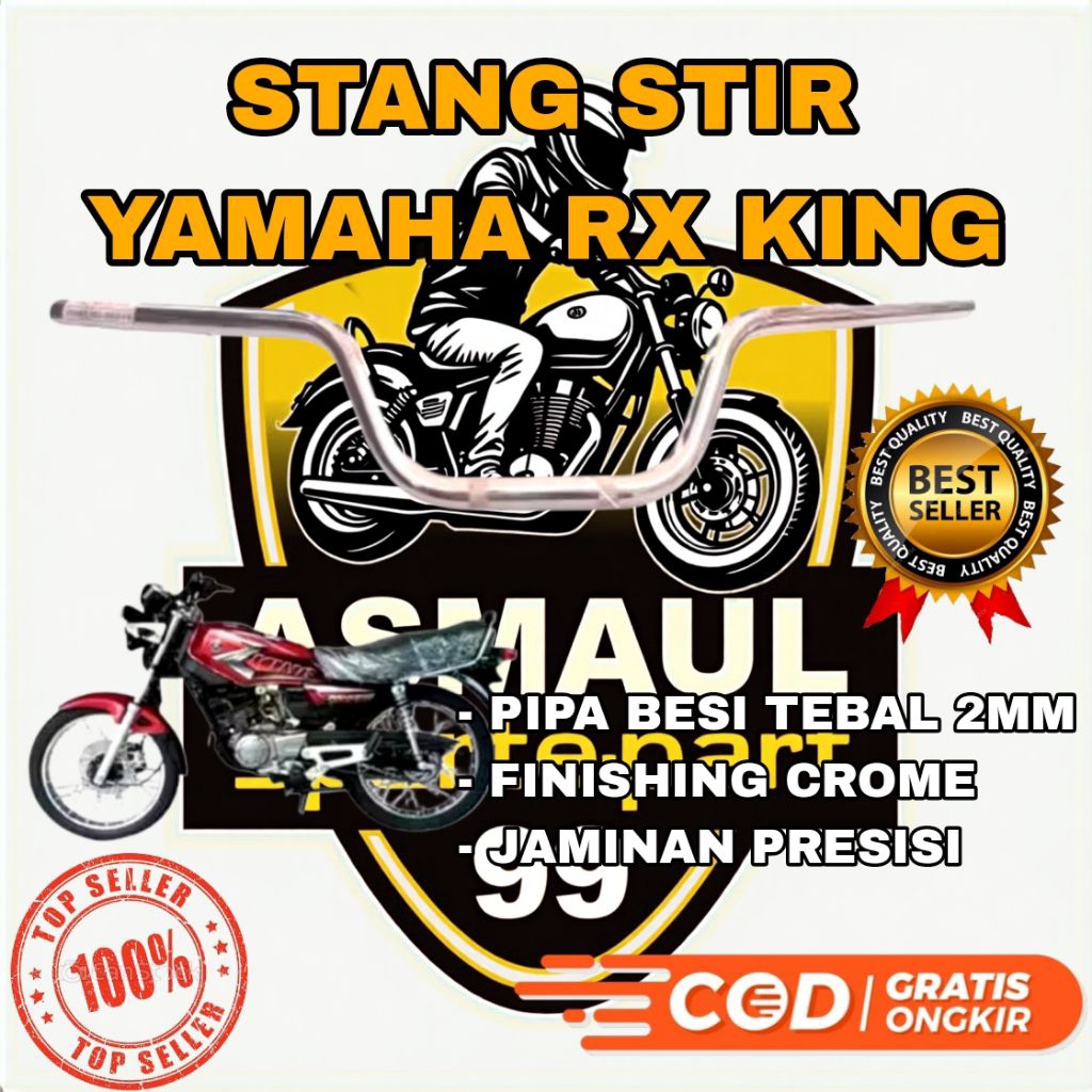Stang Setang Motor Yamaha RX King Standart Model Ori Crom Tebal Murah / Stang Stir RX King