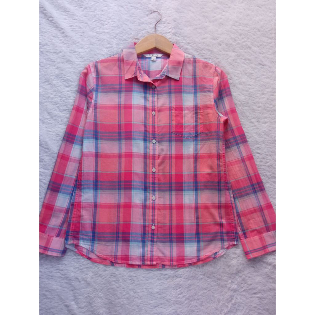 Kemeja Topten Kotak Pink Oren Orange Peach Putih Biru Navy Merah