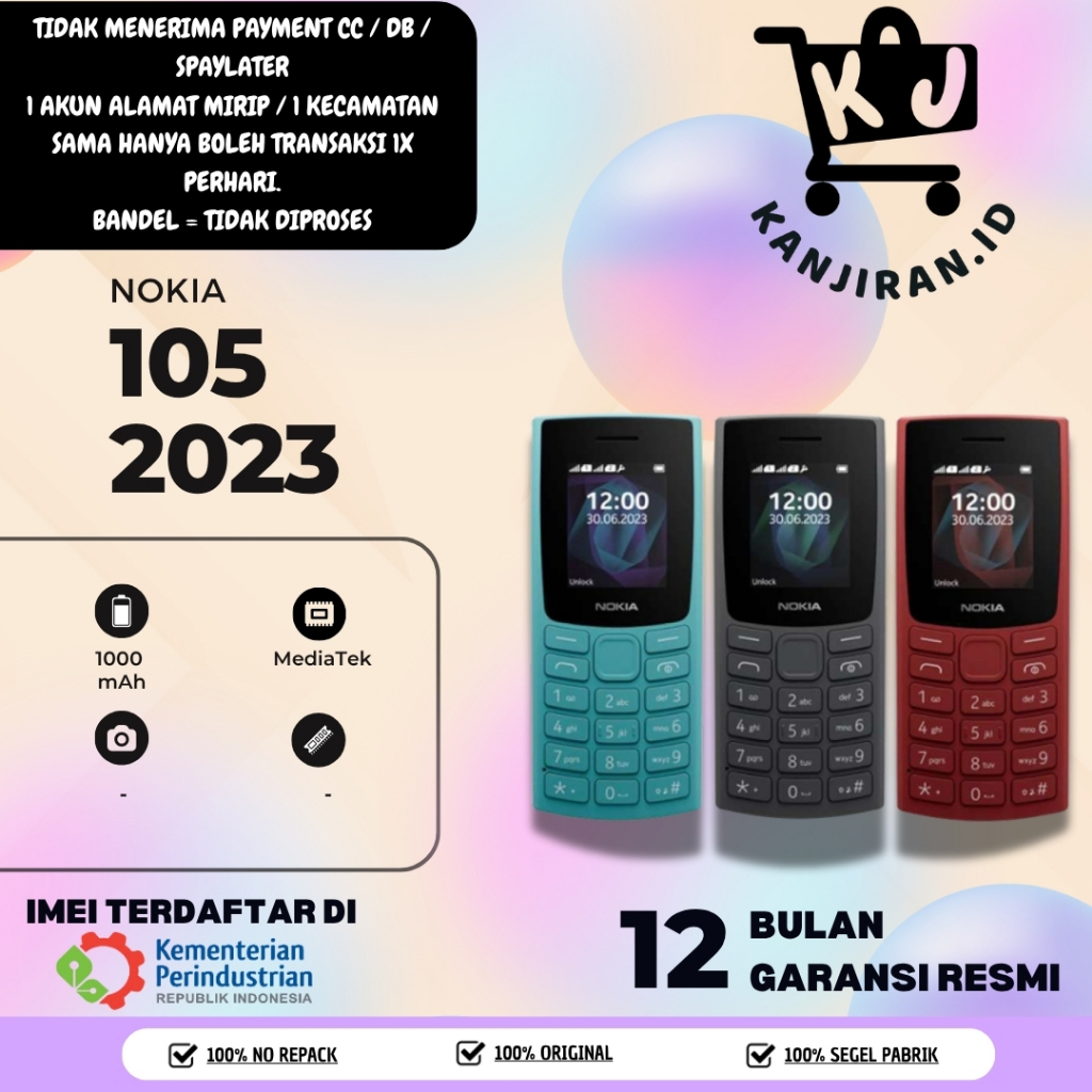 Nokia 105 2023 Garansi Resmi Nokia Indonesia | Baterai Awet | Ponsel Klasik Dual SIM FM Radio