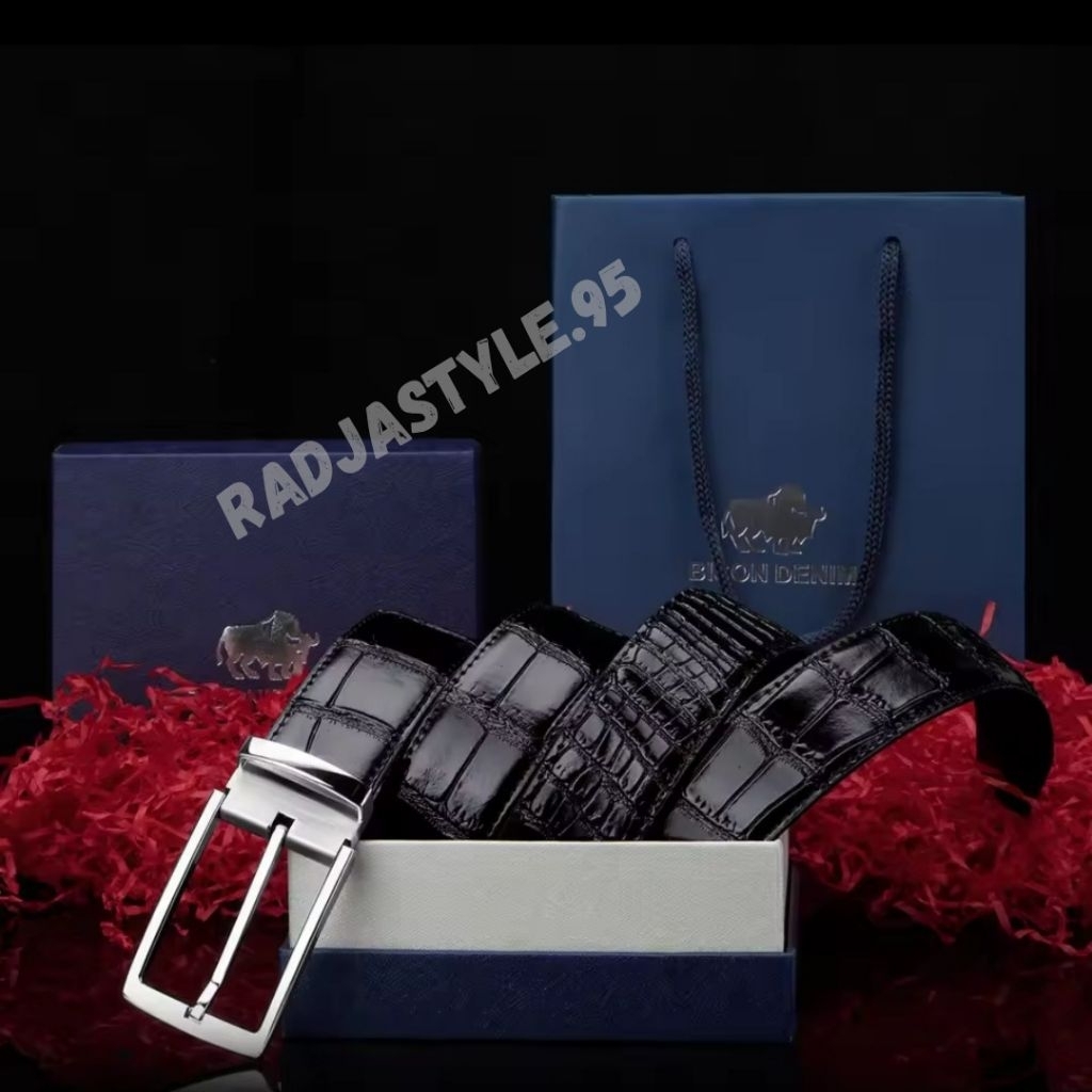 1 SABUK 2 WARNA Sabuk Import motif kulit BUAYA ikat pinggang kasual dan formal pria dewasa model ter