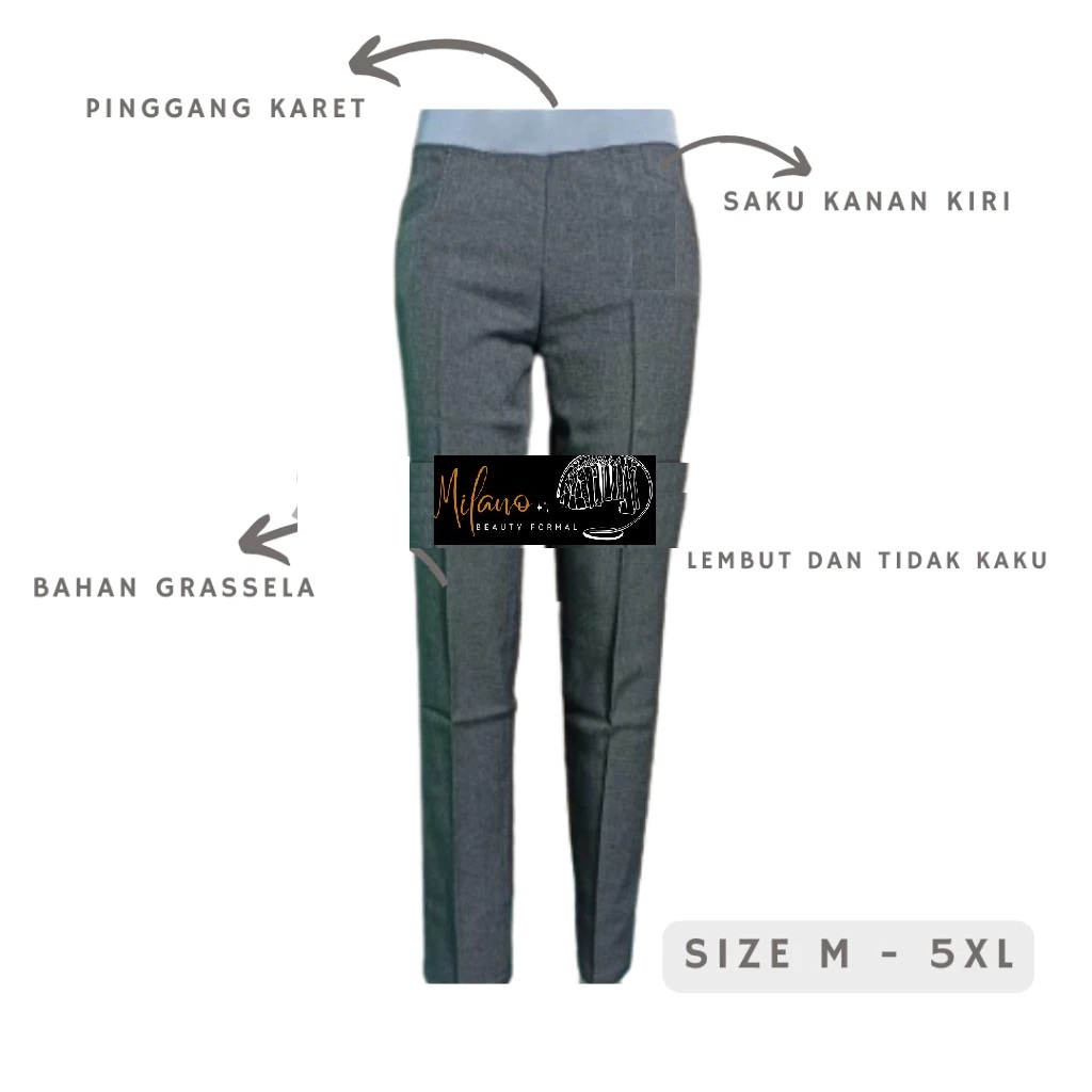 Celana Bahan Wanita//Celana Kantor Pinggang Karet//Celana Kerja Pinggang Karet//Celana Formal