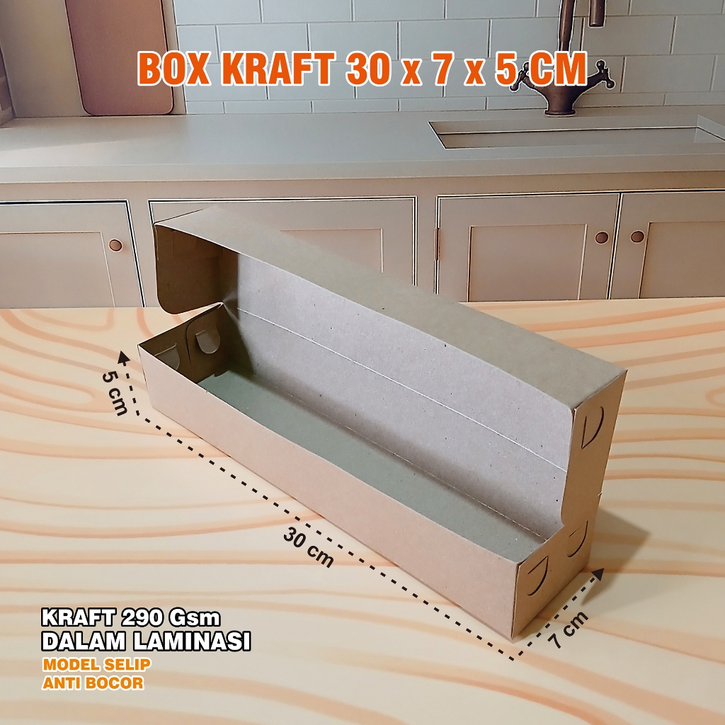 

Box 30 x 7 x 5 cm bahan kraft PE 290 gsm / Box Pizza Panjang laminasi dalam