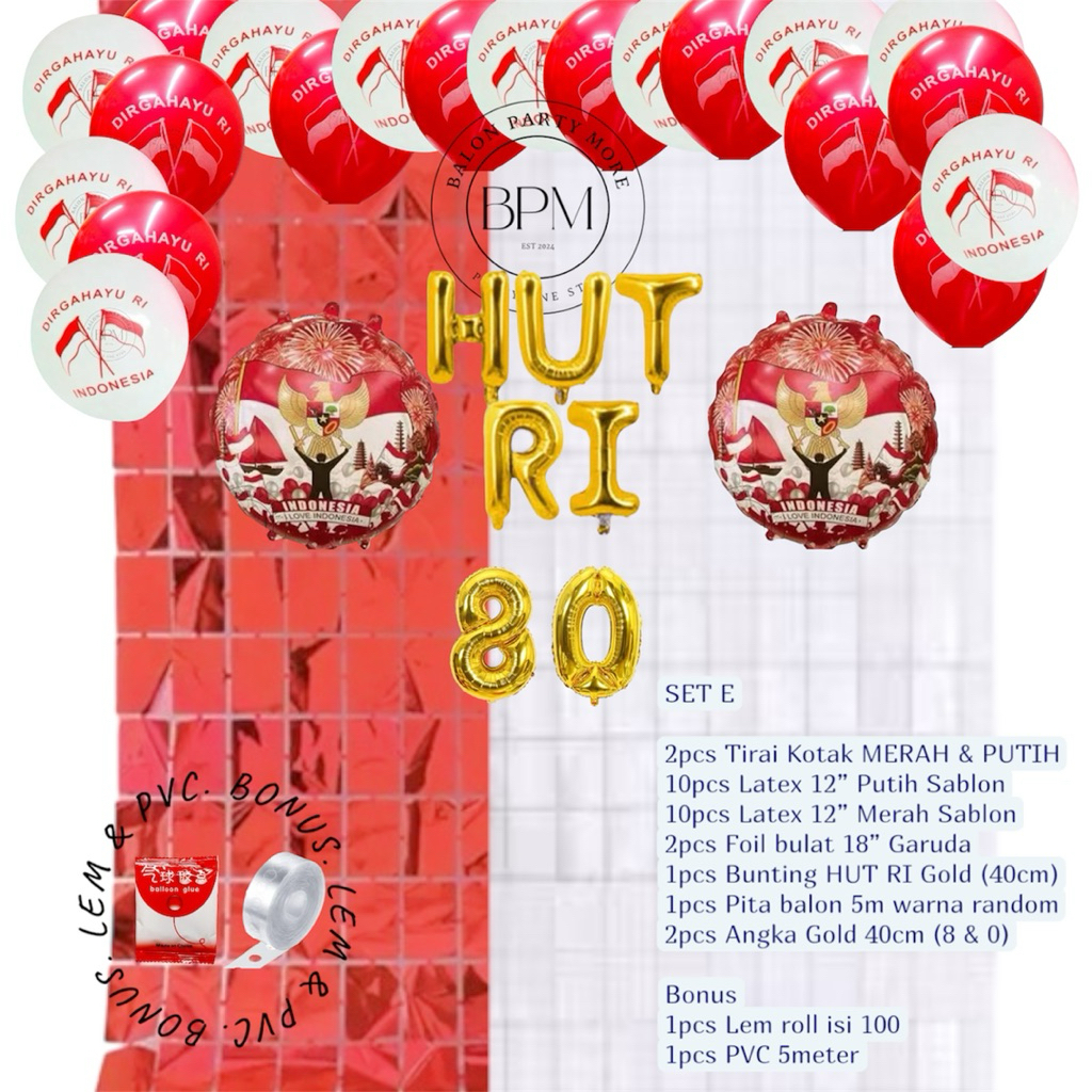 SET PAKET DEKORASI 17 AGUSTUS/ DEKORASI MURAH AGUSTUSAN/ PAKET DEKOR 17 AGUSTUS/ PAKET MERAH PUTIH