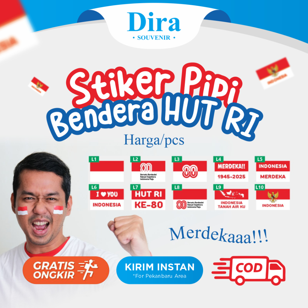 

Dira - Bisa Cetak Stiker Bendera Pipi Kemerdekaan Hut RI ke 80 Tahun