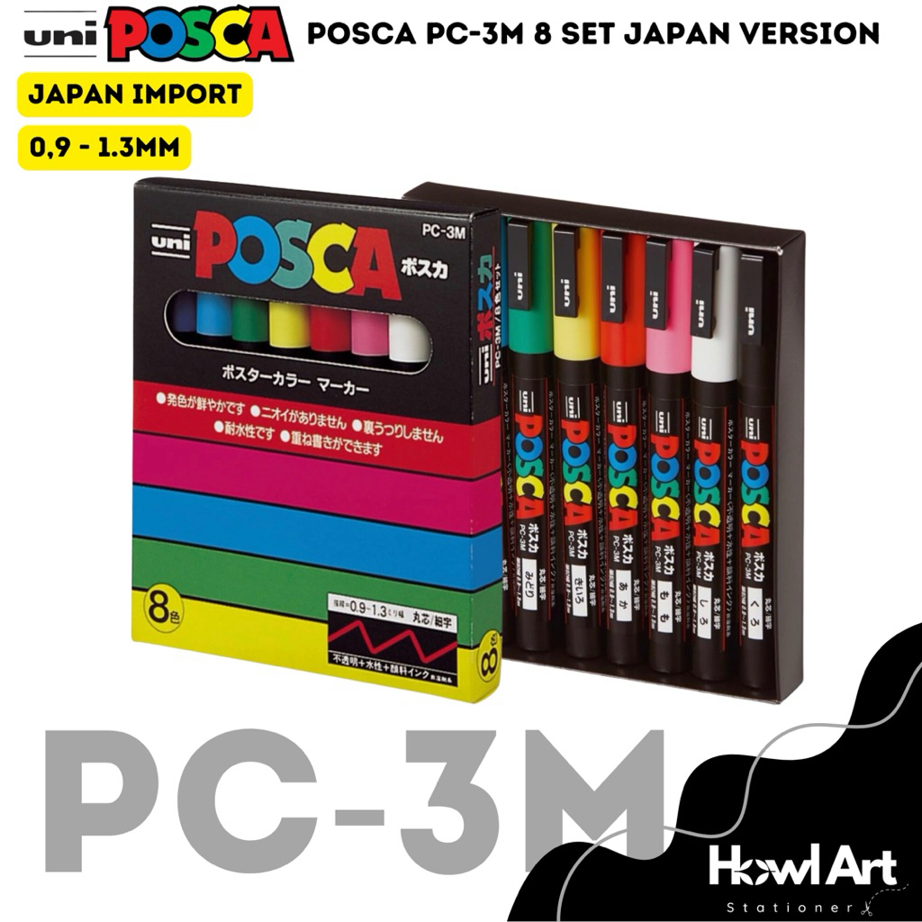 

UNI POSCA PC‑3M Set 8 Warna Japan Version Ujung Fine 0,9 1,3 mm