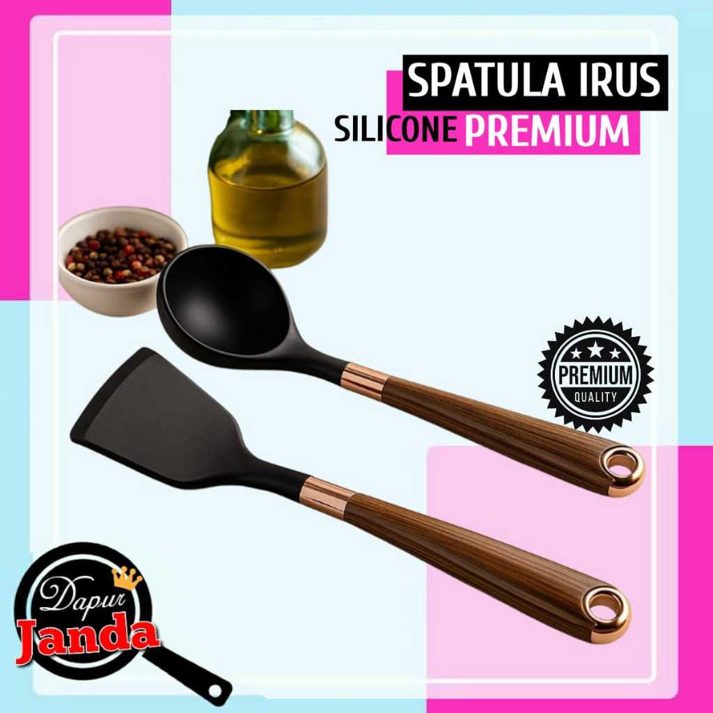 SPATULA IRUS SENDOK SUP SILIKON PREMIUM ANTI LENGKET GAGANG KAYU ELEGAN  SODET SUTIL IRUS SILIKON PR