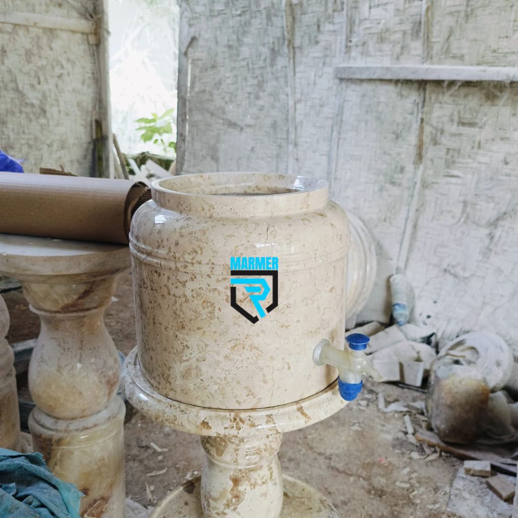 Guci tempat galon air minum batu marmer motif finishing glossy