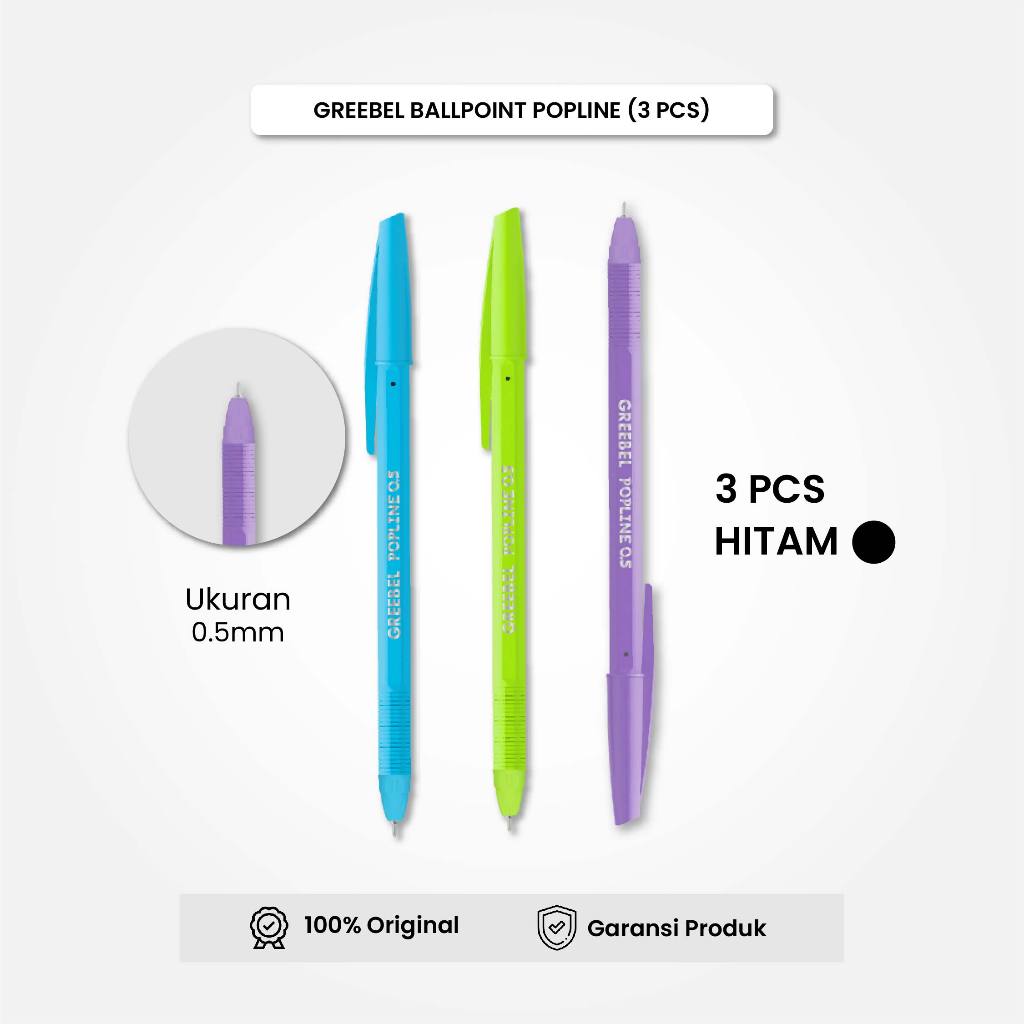 

GREEBEL Pulpen Popline Hitam 0.5 (3PCS/SET) / Pena Popline Greebel Hitam 0.5 / Ballpen Bolpen Pena