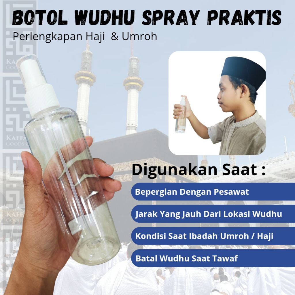 Kaffah ~ Botol Spray 250ml Plastik Tempat Wudhu Darurat Haji Umroh