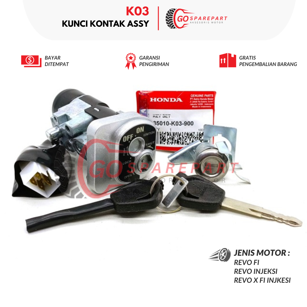 K03 KUNCI KONTAK ASSY MOTOR HONDA REVO / SET KUNCI KONTAK MOTOR REVO / RUMAH KUNCI KONTAK / KONTAK K