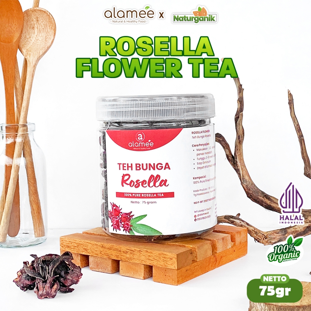 

ALAMEE Rosella Tea Teh Bunga Rosela Kering Flower Merah Premium Organik Red Premium 75gr Naturganik