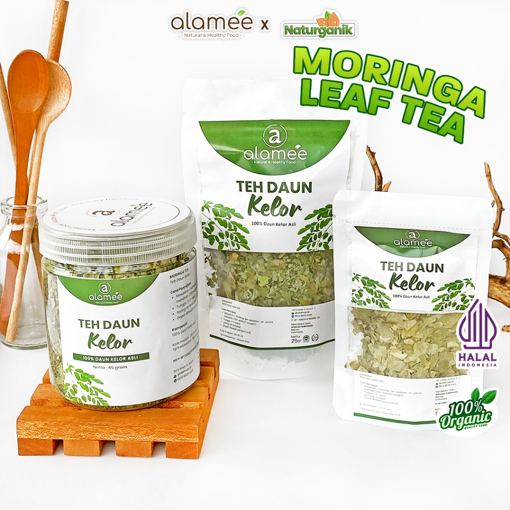 

ALAMEE Teh Daun Kelor Herbal Alami Moringa Tea Flower Asli Kering Organik Premium Naturganik