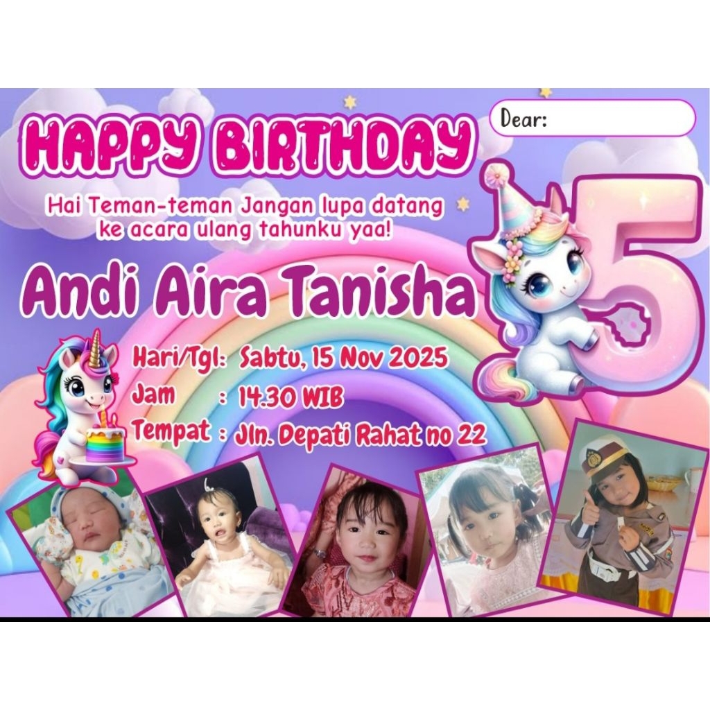 

isi 50 pcs undangan ulang tahun tema unicorn / kuda pony free plastik