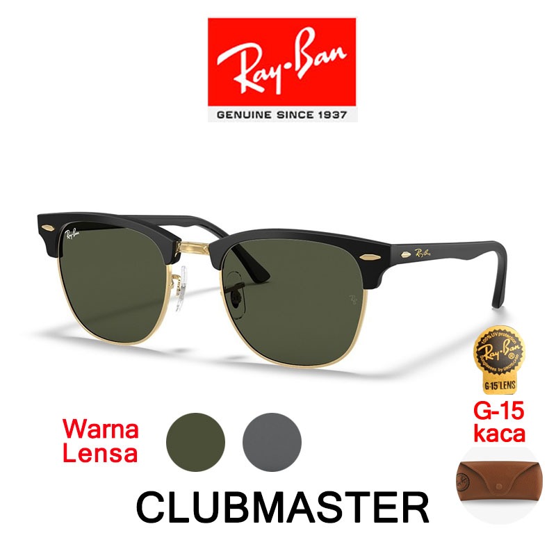 100% Original Kacamata Hitam Ray-ban Original Sunglasses Clubmaster Classic RB3016 Lensa Kaca Unisex
