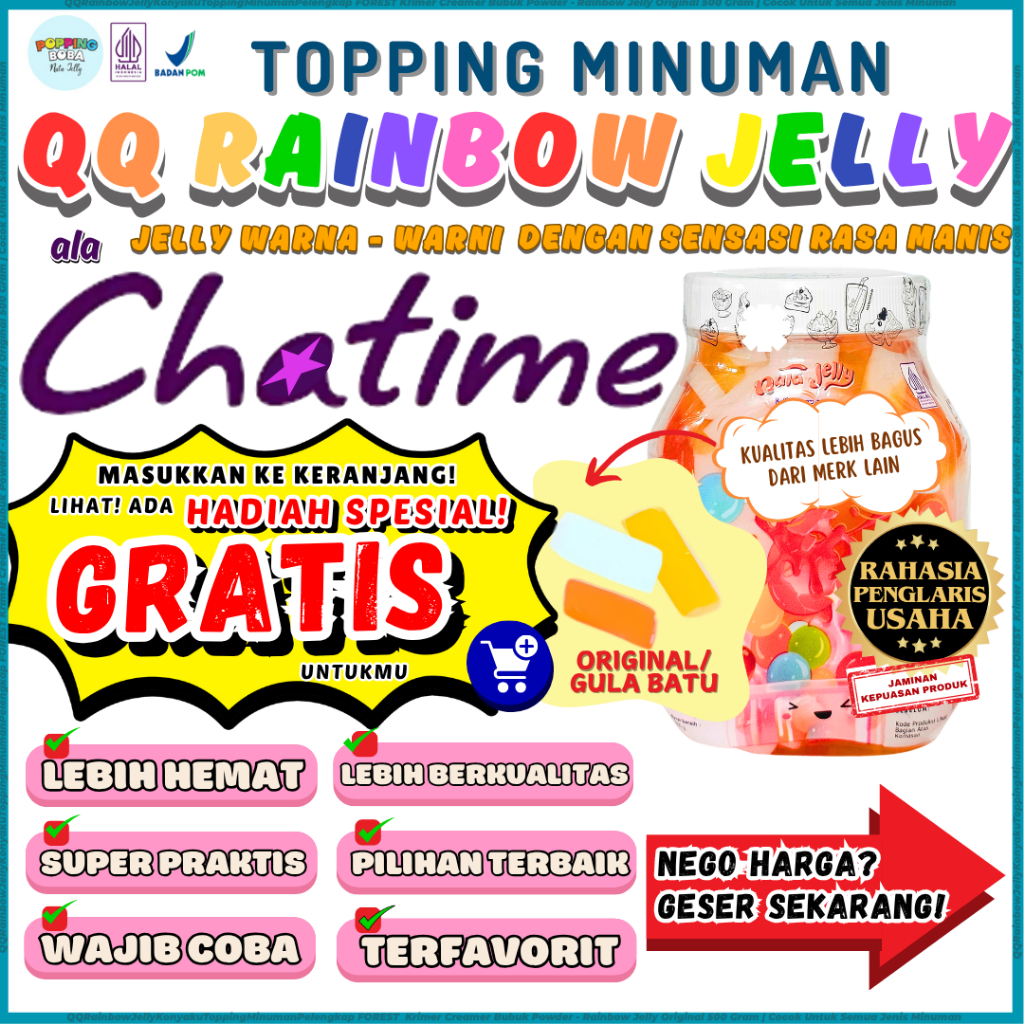 

QQRainbowJellyKonyakuToppingMinumanPelengkap FOREST Krimer Creamer Bubuk Powder - Rainbow Jelly Original 500 Gram | Cocok Untuk Semua Jenis Minuman 500 Gram
