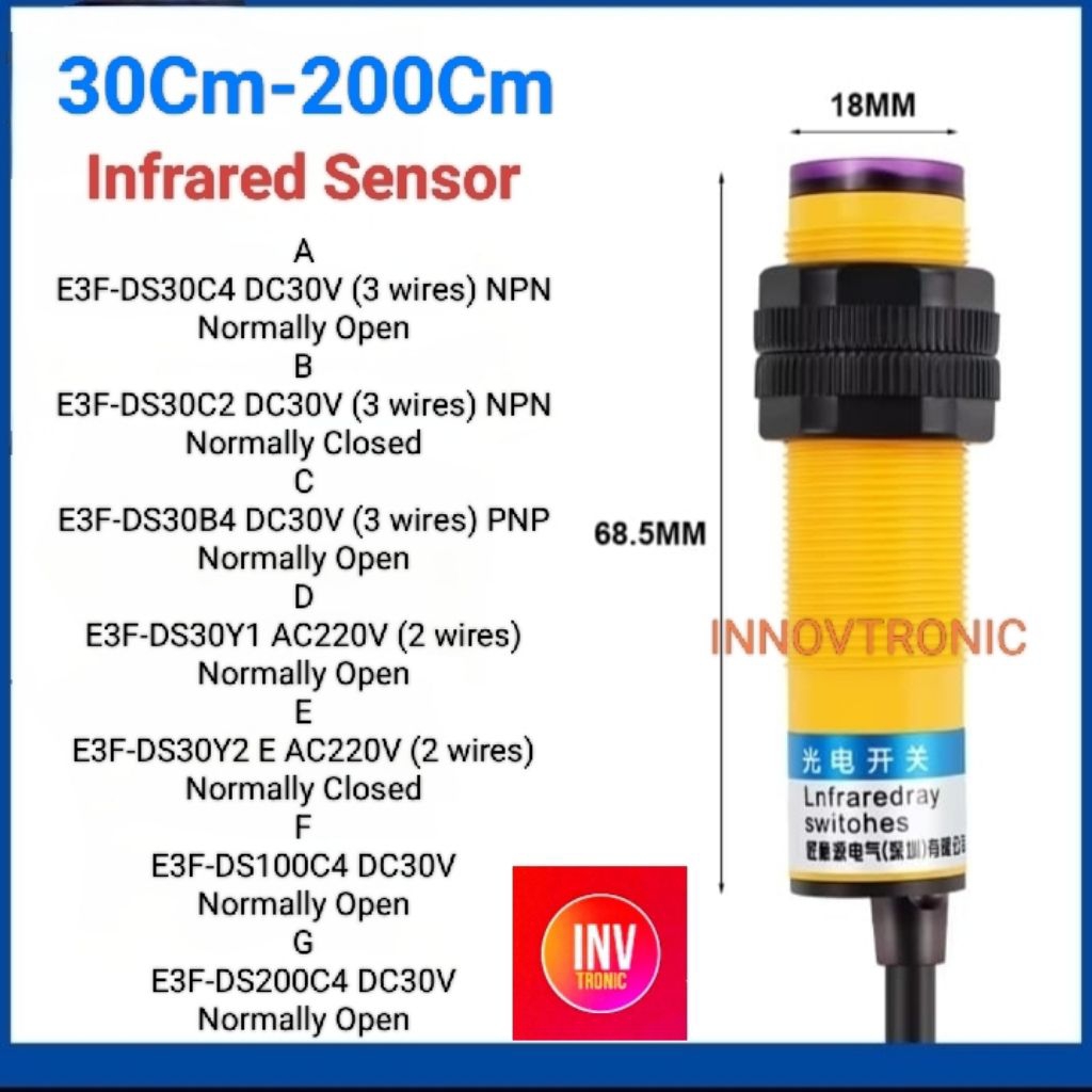 30Cm - 200Cm E3F-DS30C2 E3F-DS30C4 E3F-DS30B4 E3F-DS30Y1 E3F-DS30Y2 E3F-DS100C4 E3F-DS200C4 Infrared