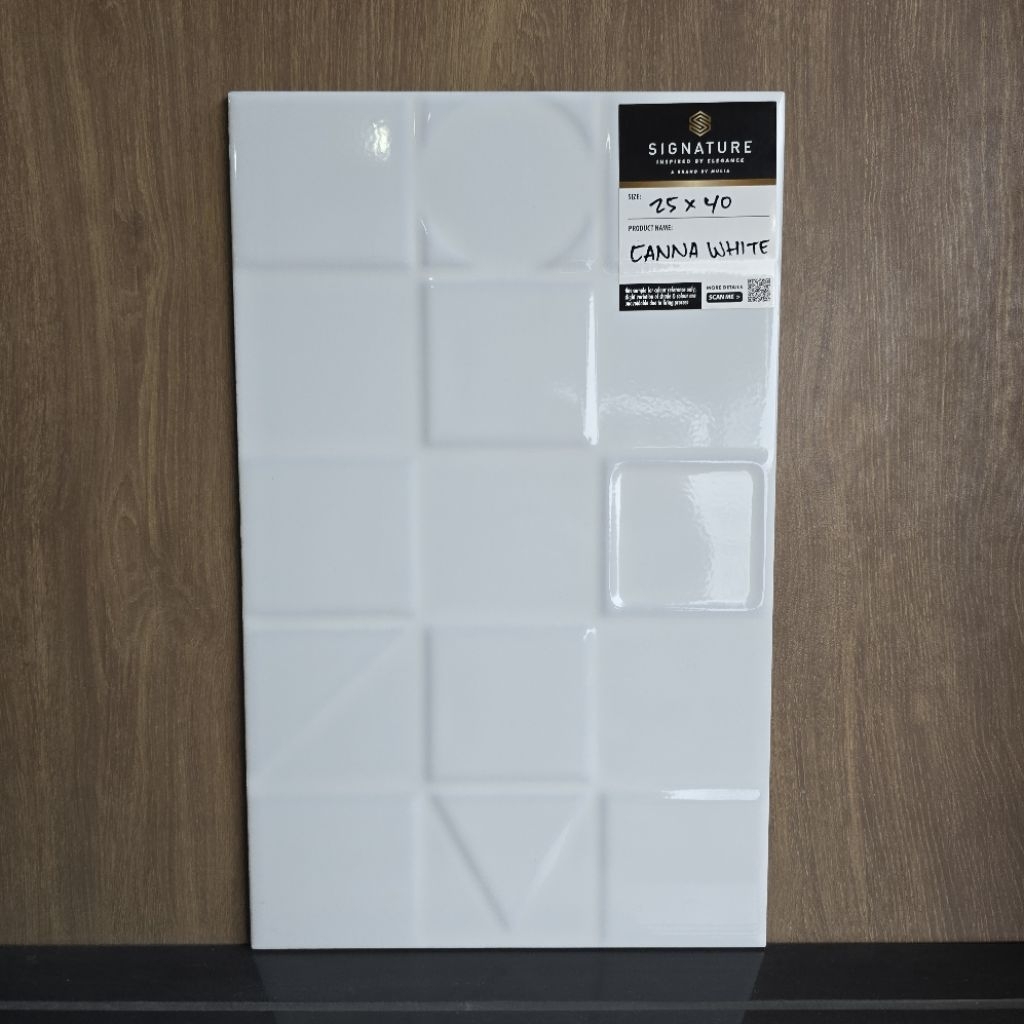 Keramik Dinding Putih Kotak Timbul Mulia Signature 25x40 CANNA WHITE
