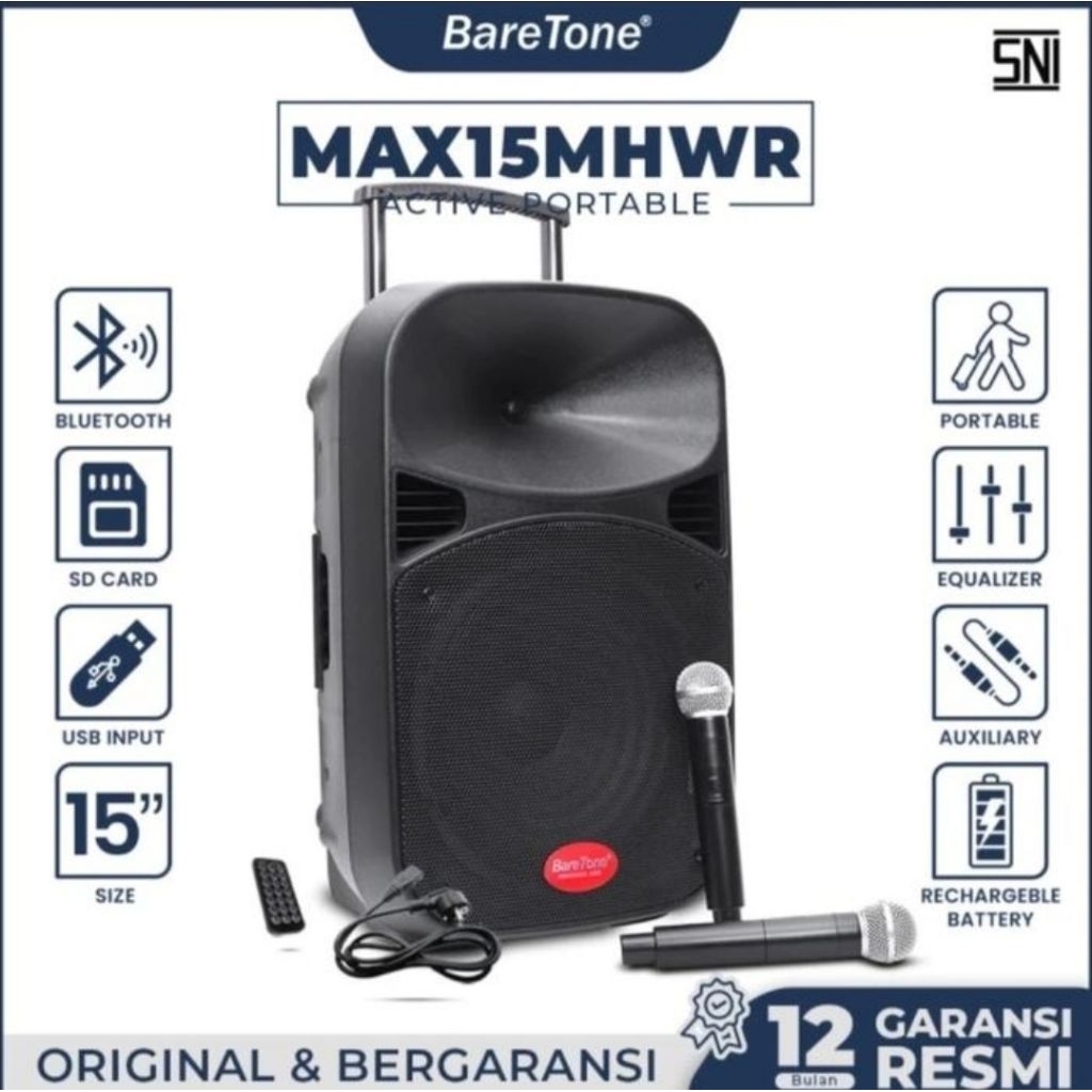 Speaker Aktif Portable Baretone 15 Inch MAX15MHWR Garansi Resmi / BareTone Speaker Portable 15 inch