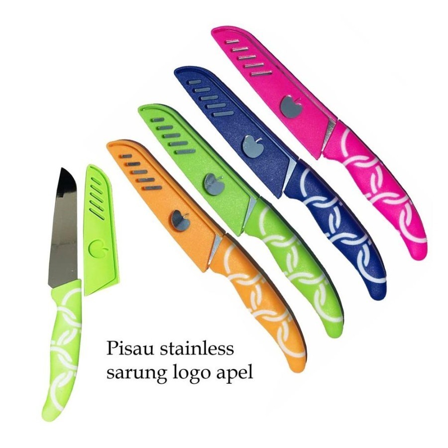 PISAU DAPUR KECIL/BUAH+SARUNG MOTIF APEL STAINLESS / PISAU MOTIF KEREN