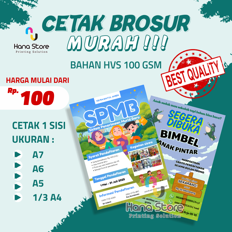 

CETAK BROSUR MURAH BAHAN HVS 100GSM / BROSUR SEKOLAH / BROSUR MAKANAN / BROSUR BIMBEL