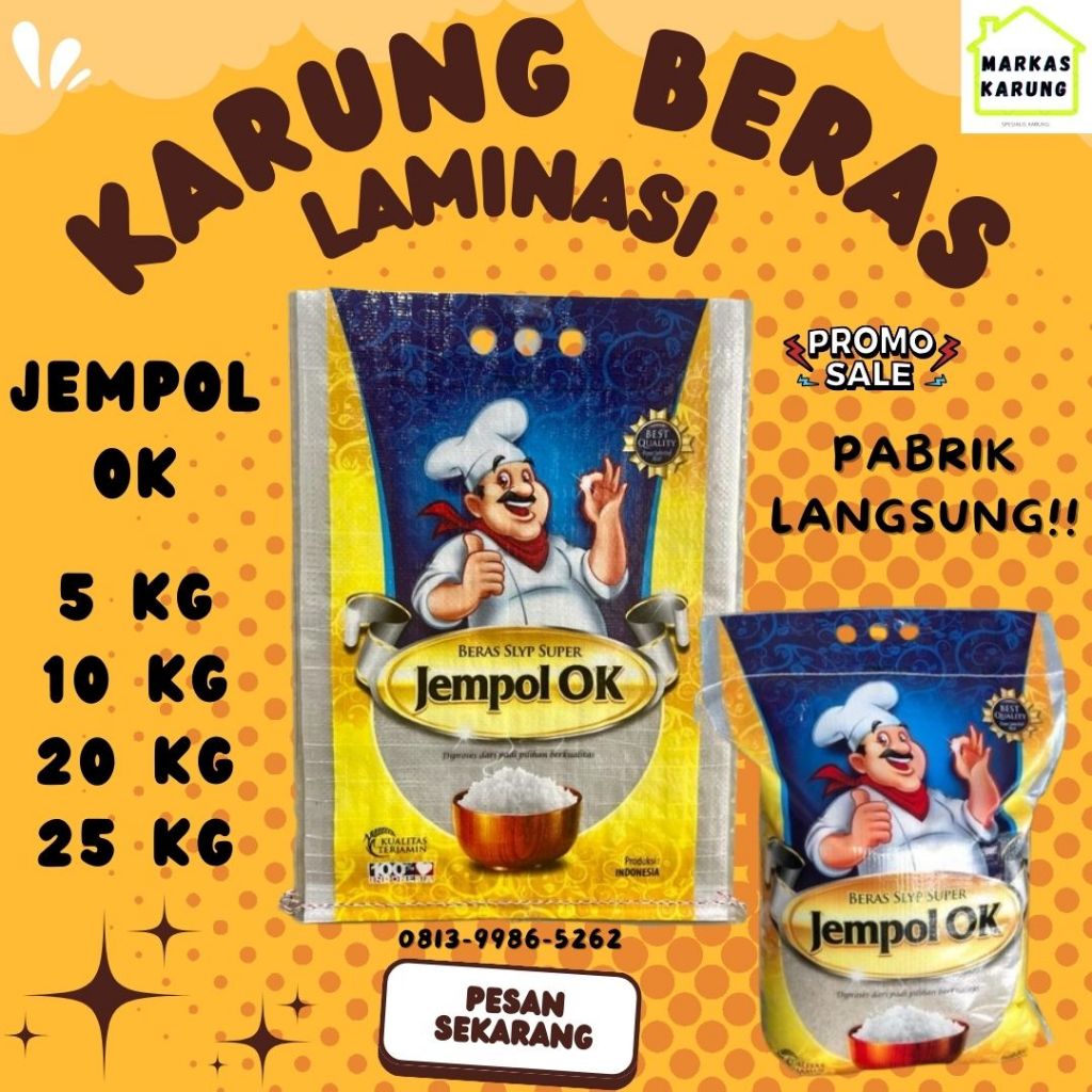 Karung beras laminasi Jempol OK Karung laminasi Beras Premium SLYP SUPER Jempol OK Kapasitas 5kg 10k