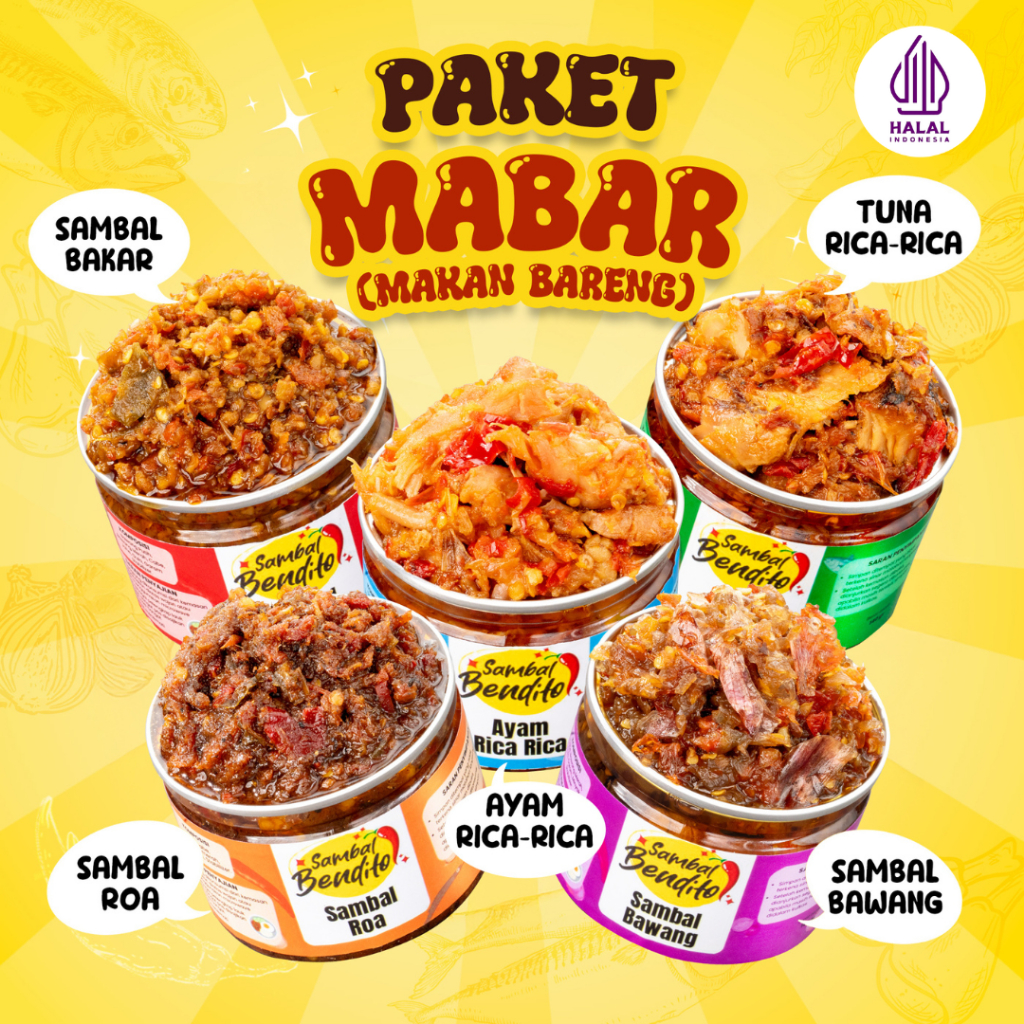

BENDITO - Paket Murah Meriah 5 Sambal Komplit Roa, Bakar, Bawang, Tuna Rica, Ayam Rica Pedas 140gr