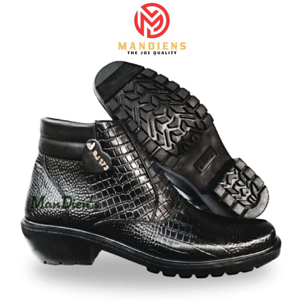 MANDIENS Sepatu Boots Pria Kulit Asli - Sepatu Pdh Pria Kulit Corak Buaya - Sepatu Pantofel Tinggi