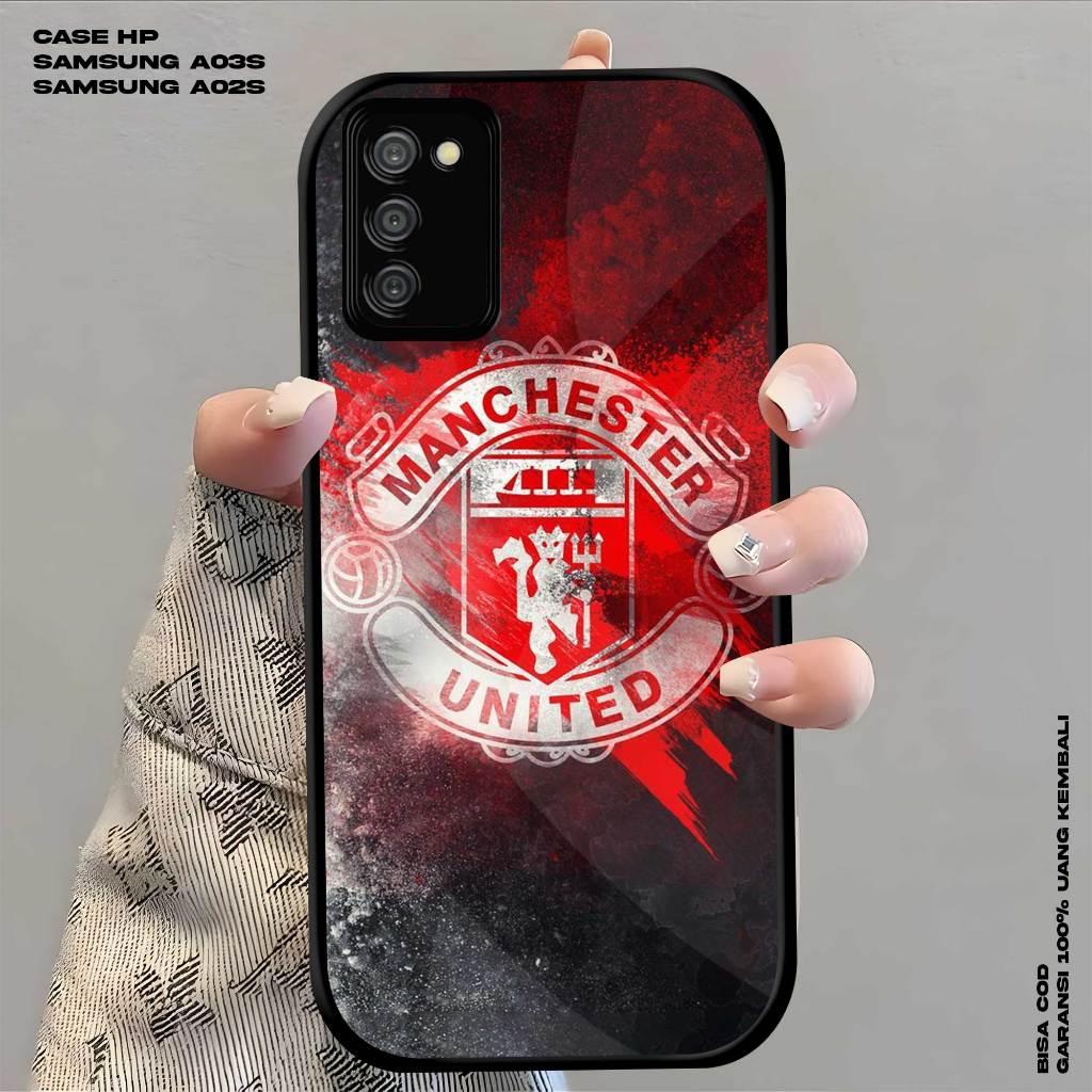 Case Killau Glossy Samsung A02S A03S Casing Plate Kaca Motif Logo Club Bola Terbaru Neko Case