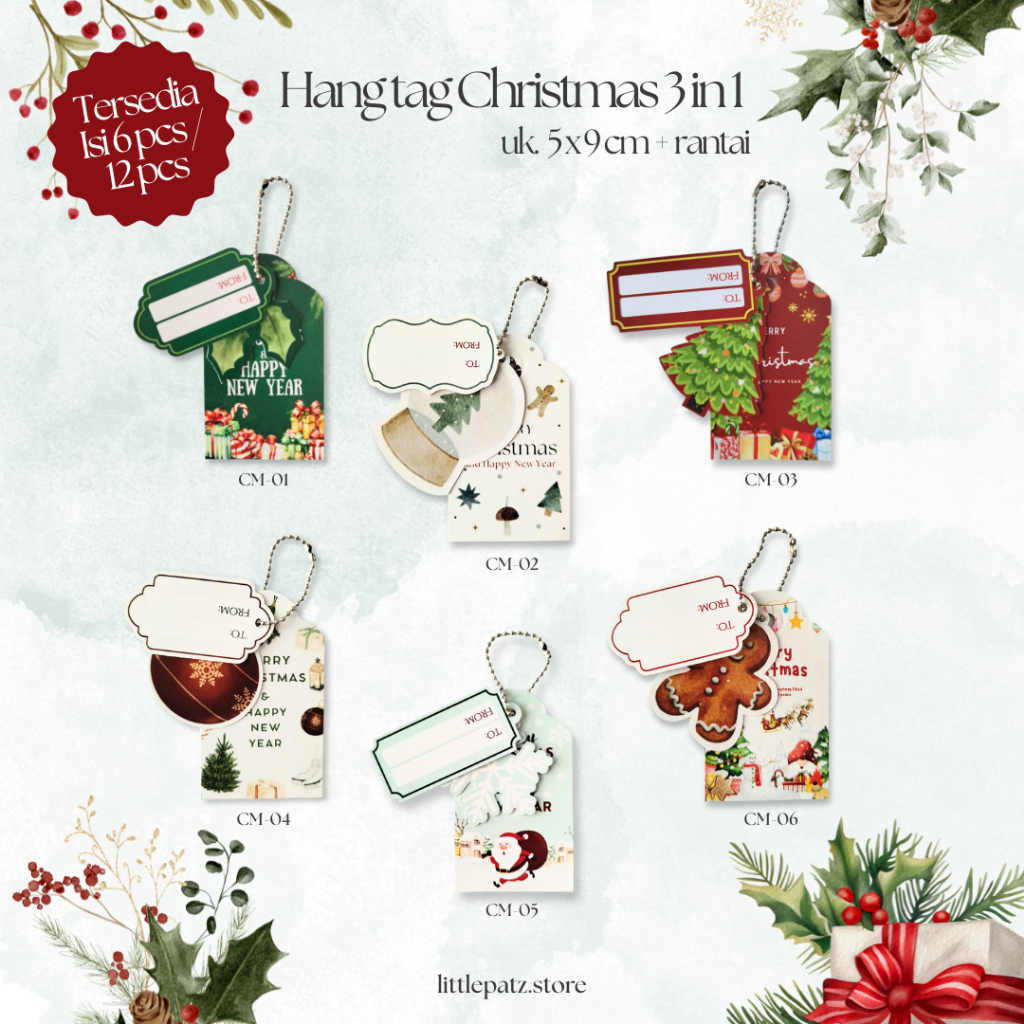 

[HOT ITEM NATAL] Hang Tag 3in1 Christmas + rantai – Label Kado + Tanda Nama + Ucapan!