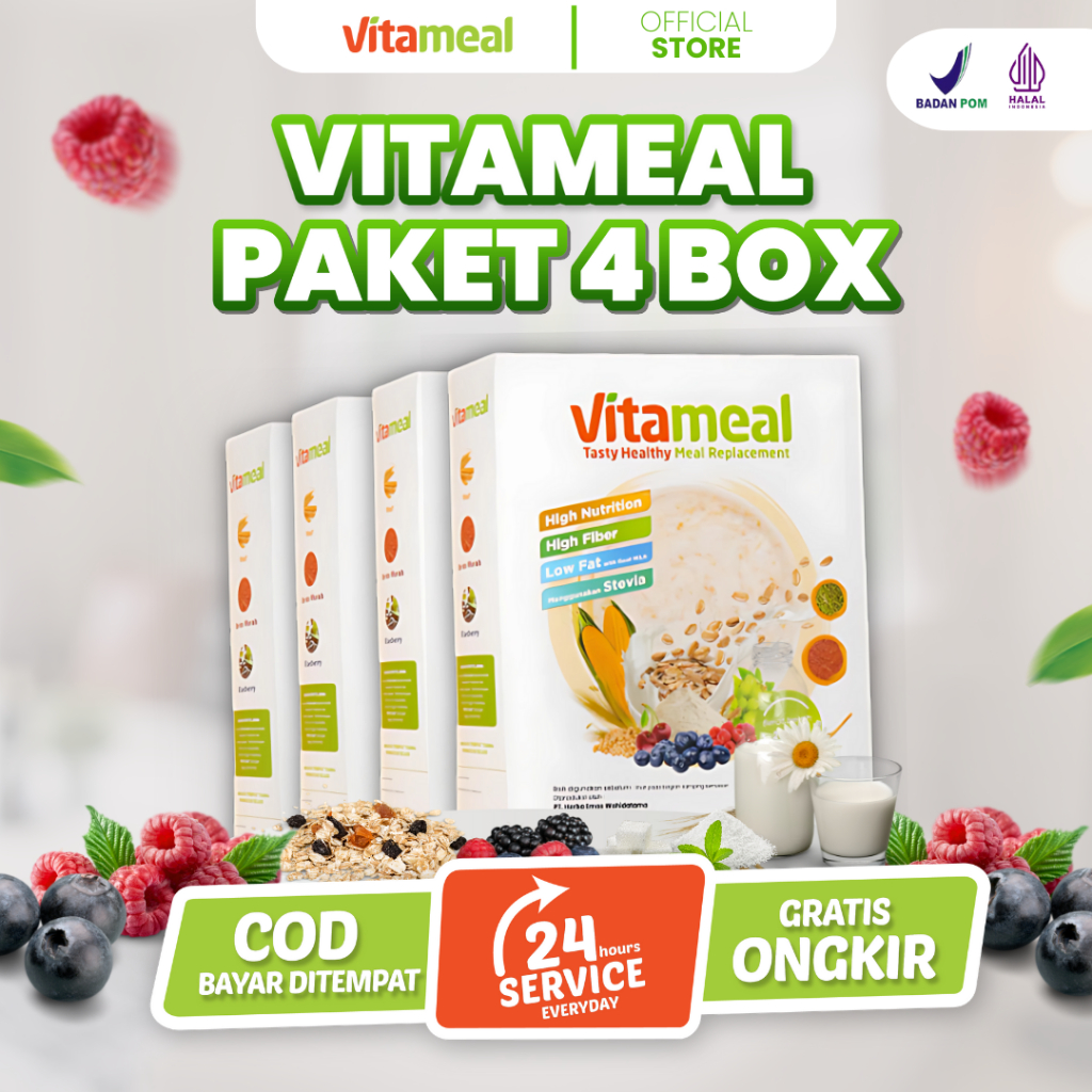 

PAKET 4 BOX Vitameal Sereal Herbal Alami Stabilkan Peredaran Darah Kesehatan Saraf Tanpa Efek Samping Cocok Diabetes Neuropati VITAMAEL GERD