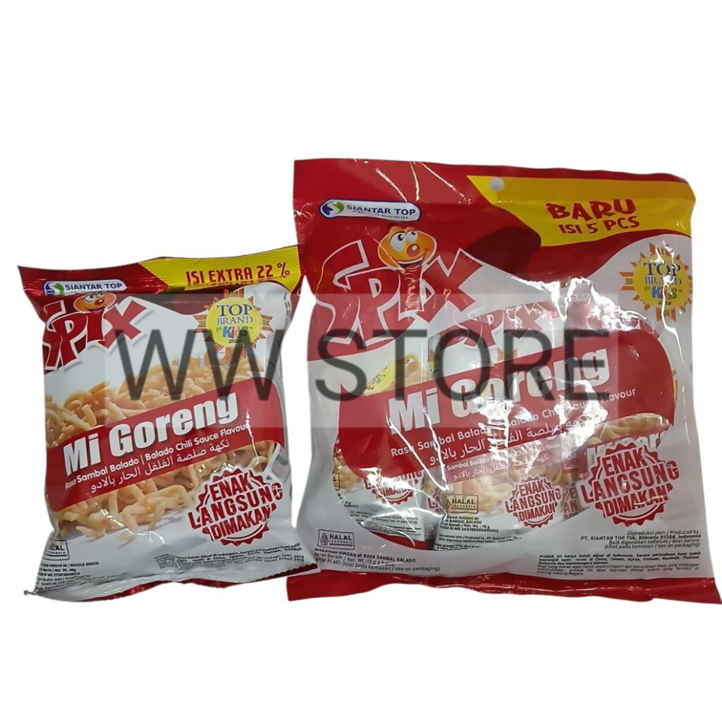 

Cemilan snek makanan ringan mi mie rasa sambal balado halal MUI SIANTAR TOP SPIX Spicy Chilli Chili Sauce Flavour 45g / 5pcs x 15g
