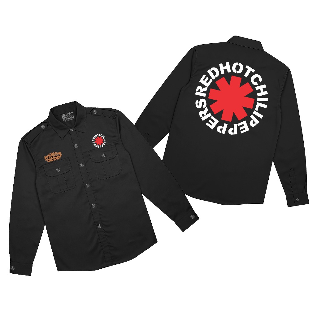 Devvogue Workshirt Pria Rhcp Logo Pdh Lengan Panjang Bahan American Drill
