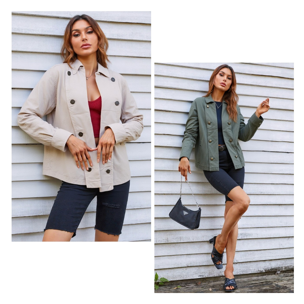 Jacket J.Jill Twill Double Breasted Lightweight Pea Jackets