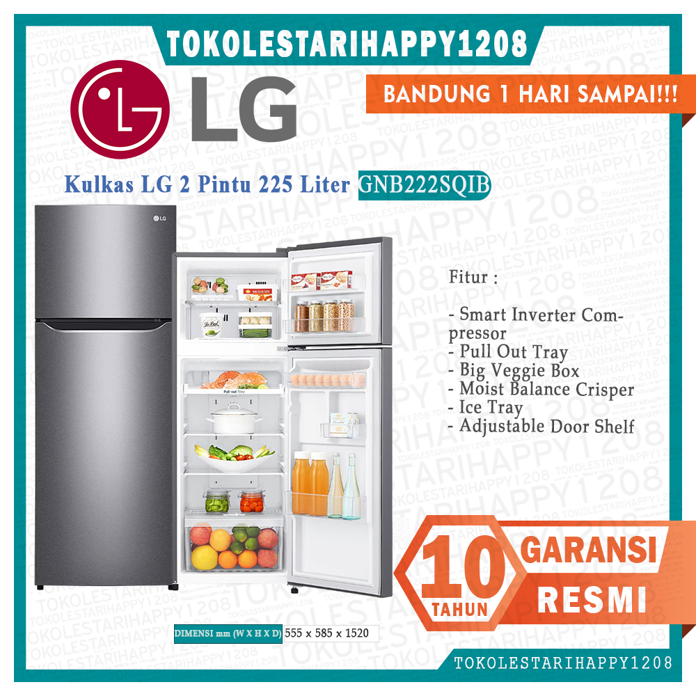 Kulkas LG 2 pintu Smart Inverter 225L GN-B222SQIB Luar Bandung Kargo Murah