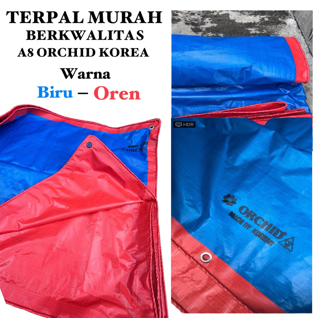 Terpal Orchid Korea Original (A8) Warna Biru- Oren Terpal multifungsi Siap Pakai