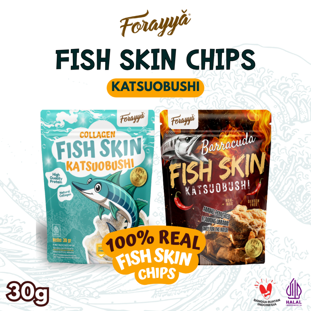 

Keripik Kulit Ikan Barakuda Rasa Katsuobushi Collagen (Original), Hot Spicy (Pedas) - 30gr - Cemilan Sehat Rendah Kalori Renyah Halal Tanpa MSG Khas Indramayu