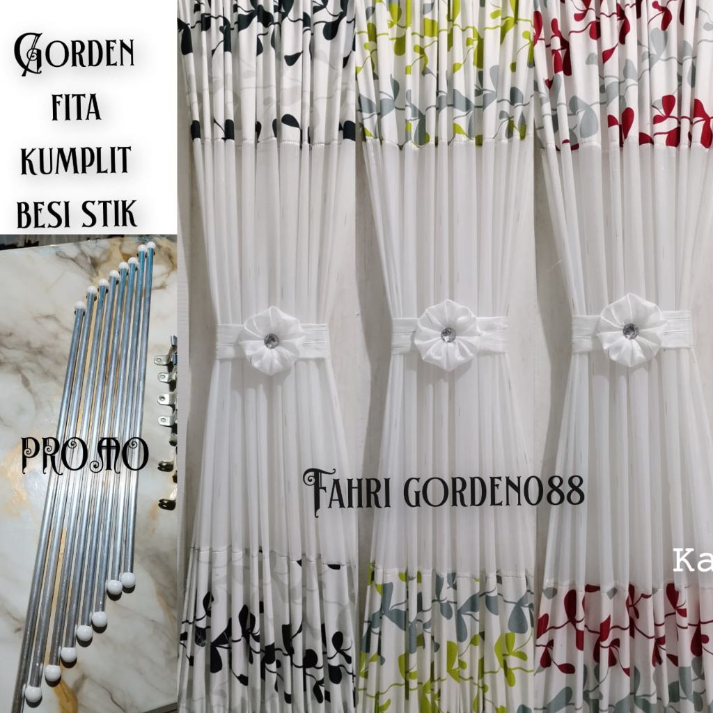 Gorden jendela kupu-kupu fitrase kombinasi Montero,gorden minimalis tali pita ikat fullset besi stik