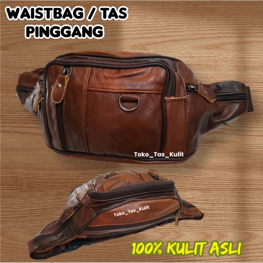 Tas selempang kulit asli weistbag tas pinggang pria kulit banyak resleting