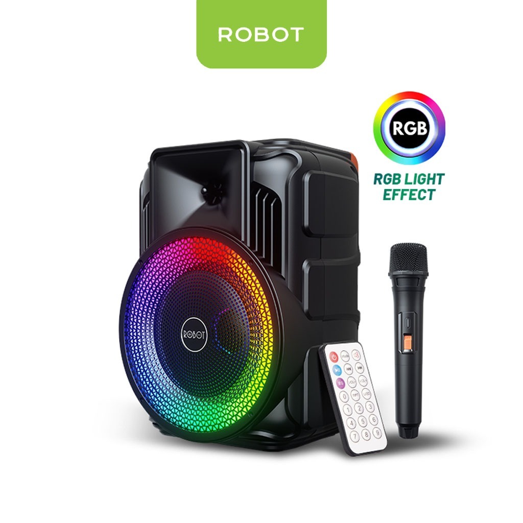 ROBOT RB500 Speaker Bluetooth Wireless Karaoke Microphone RGB Light Super Bass Spiker Salon Bluetoot