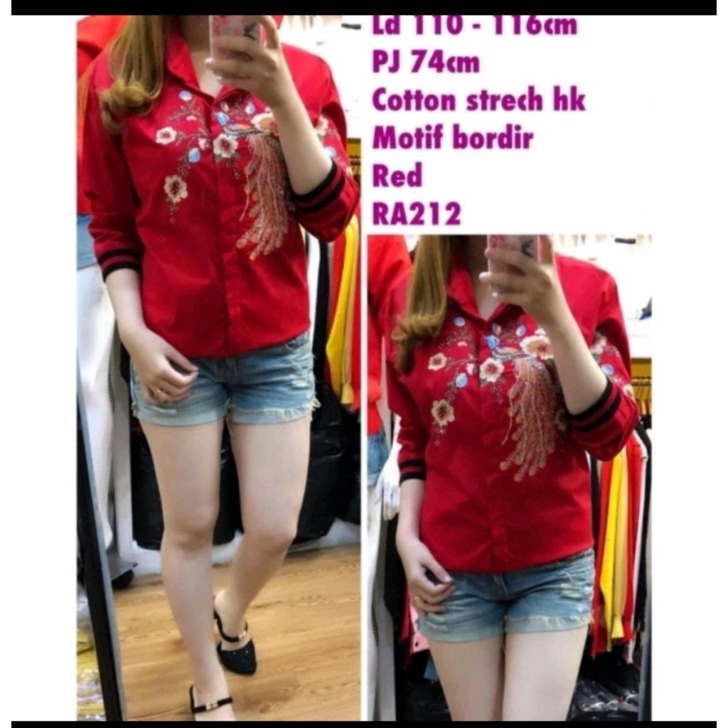 kemeja atasan wanita katun import warna merah