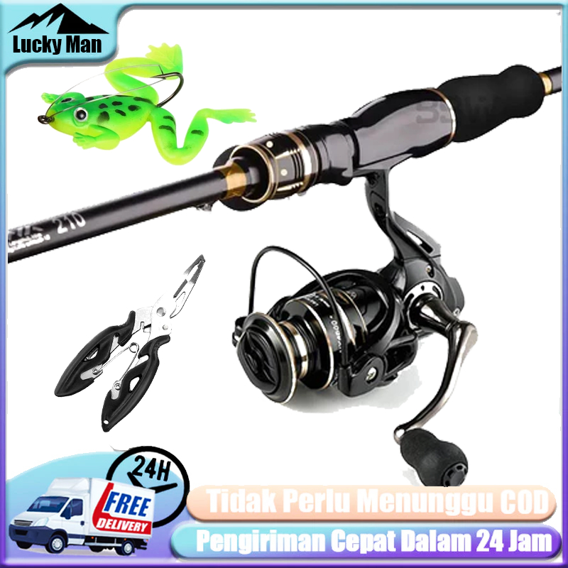 Joran pancing 1,8m-2,1m, 2 bagian, reel pancing 2000 3000, spinning reel/joran pancing karbon, joran