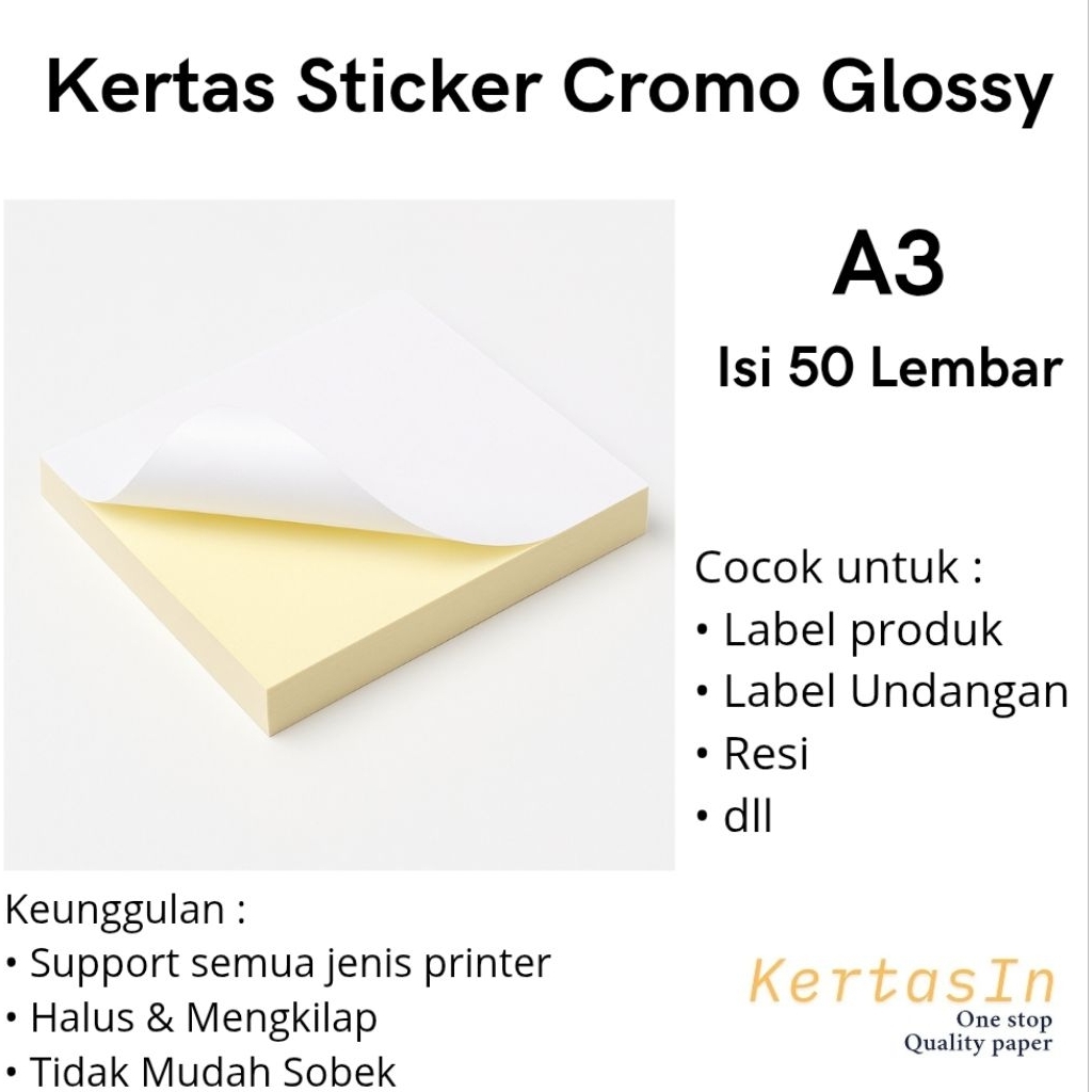 

Kertas Sticker Chromo Glossy A3 Isi 50 Lembar | Sticker Label dan Undangan