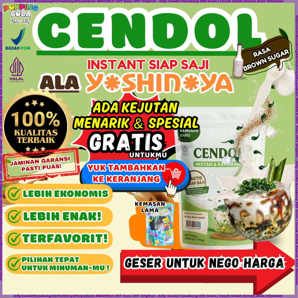

JellyCendolKecebongAlaYoshinoyaPerpaduan INDOMILK UHT Susu UHT Original - Jelly Cendol Kecebong 500 Gram | Cocok Untuk Semua Jenis Minuman