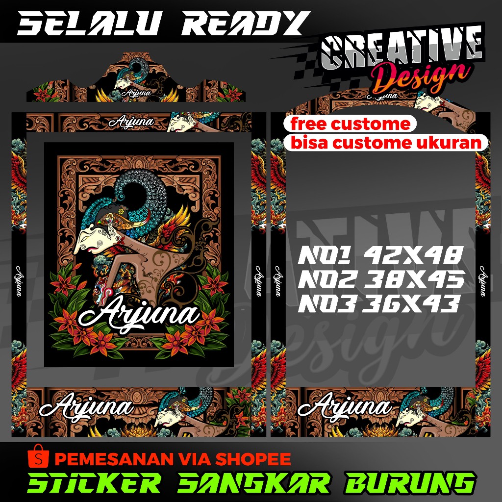 STICKER DECAL SANGKAR BURUNG MOTIF BATIK ARJUNA