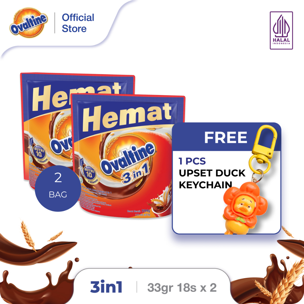 

OVALTINE 3in1 Susu Bubuk Coklat Stik 33gx18s x 2 Bag (FREE Upset Duck Keychain)