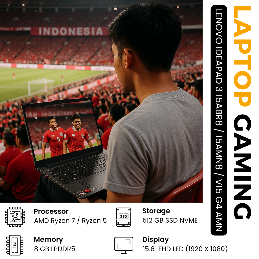 Laptop Gaming Lenovo AMD Ryzen 7 7730U - RAM 8GB - SSD 512GB - 15.6" FHD - Arctic Grey - Garansi 1 T