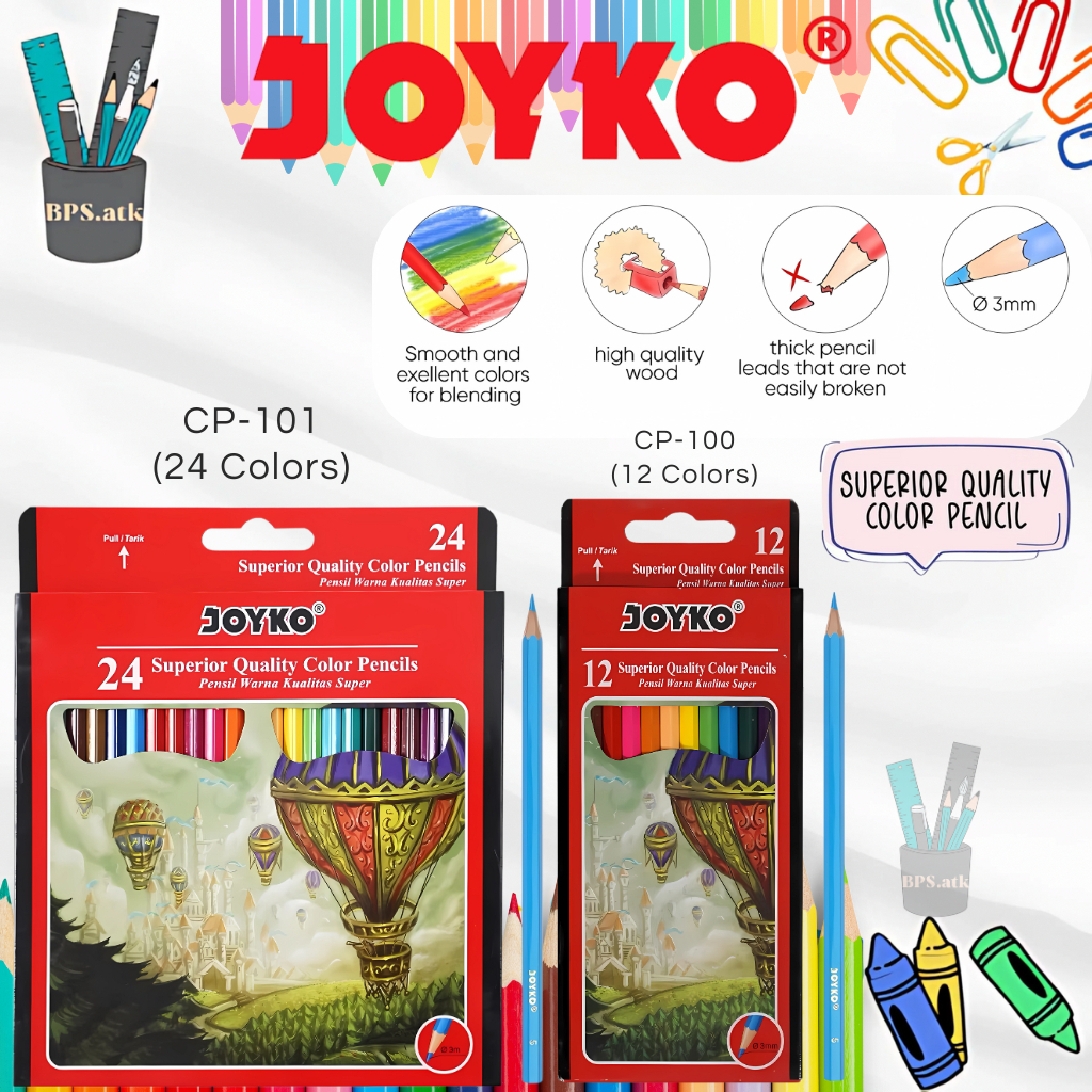 

JOYKO Pensil Warna / Color Pencil Superior Quality CP-100 12Warna / CP-101 24Warna