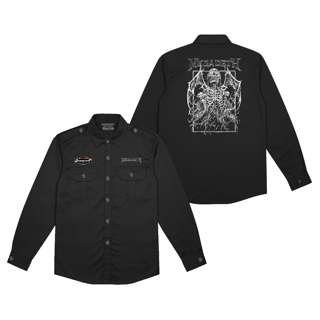 Oneshirt Workshirt Lengan panjang Megadeth Sayap kemeja kerja pdh warna hitam pdl kemeja pria wanita