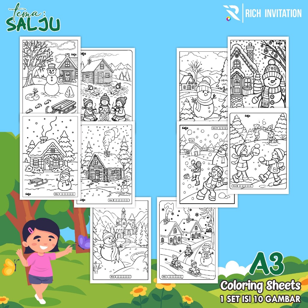 

(A3) KERTAS MEWARNAI ANAK - KERTAS COLORING ANAK PAUD TK - TEMA SALJU