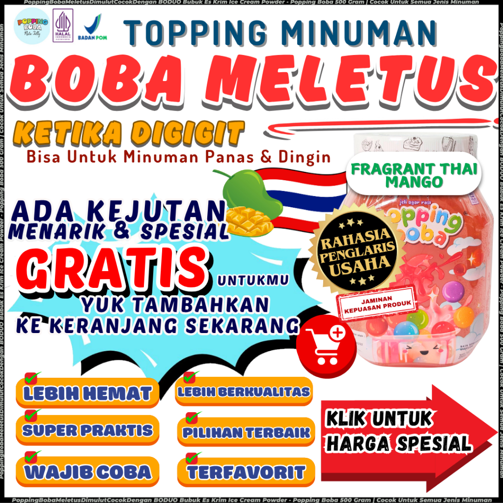 

PoppingBobaMeletusDimulutCocokDengan BODUO Bubuk Es Krim Ice Cream Powder - Popping Boba 500 Gram | Cocok Untuk Semua Jenis Minuman